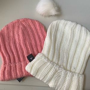 2 pack pink cream Knit caps Pom Pom not attached